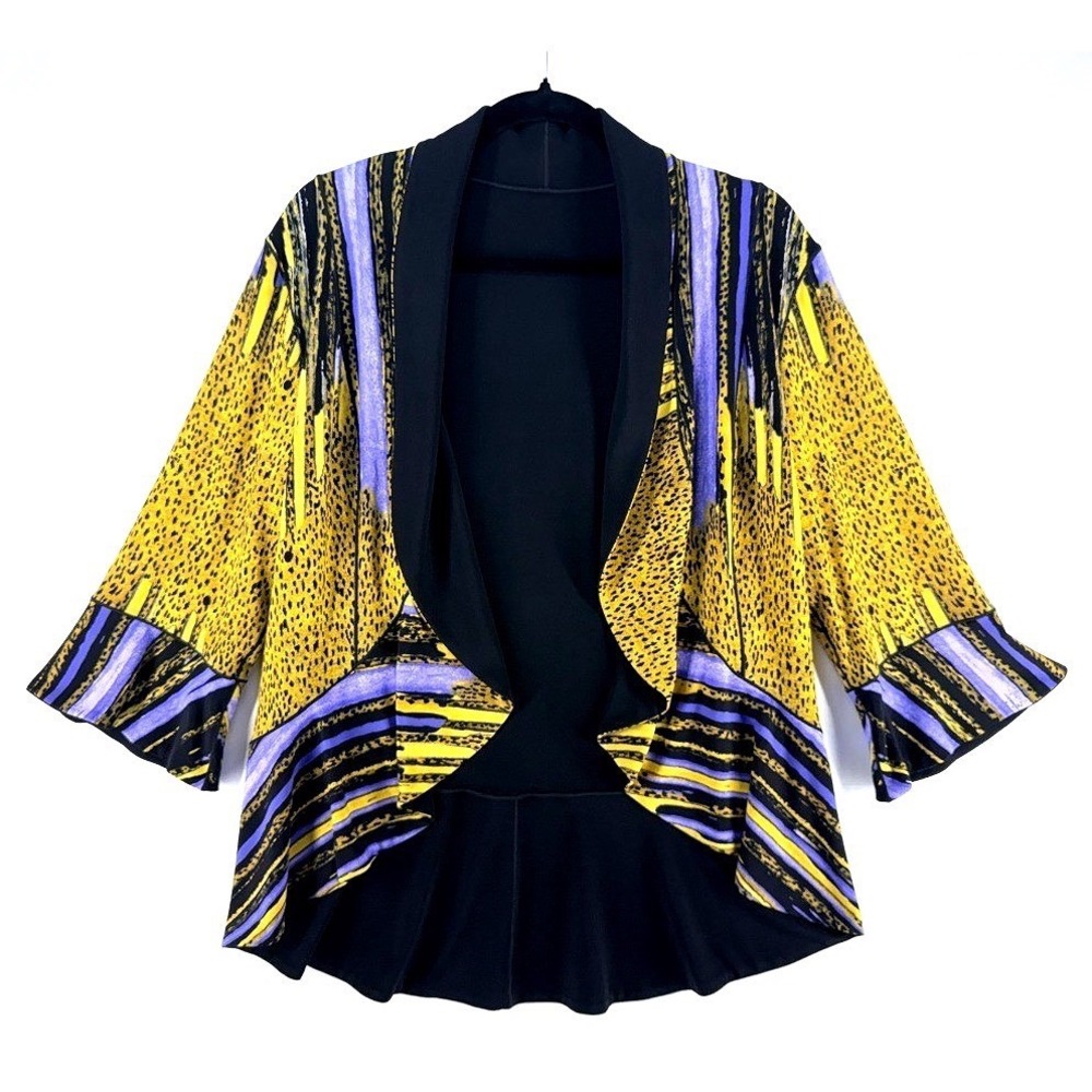 Reversible Pruple Black Cheetah Print Draped Kimono Cardigan Jacket Flare Sleeve